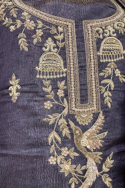 Crushed Tissue Pearl and Zardozi embroidered Unstitched Suit