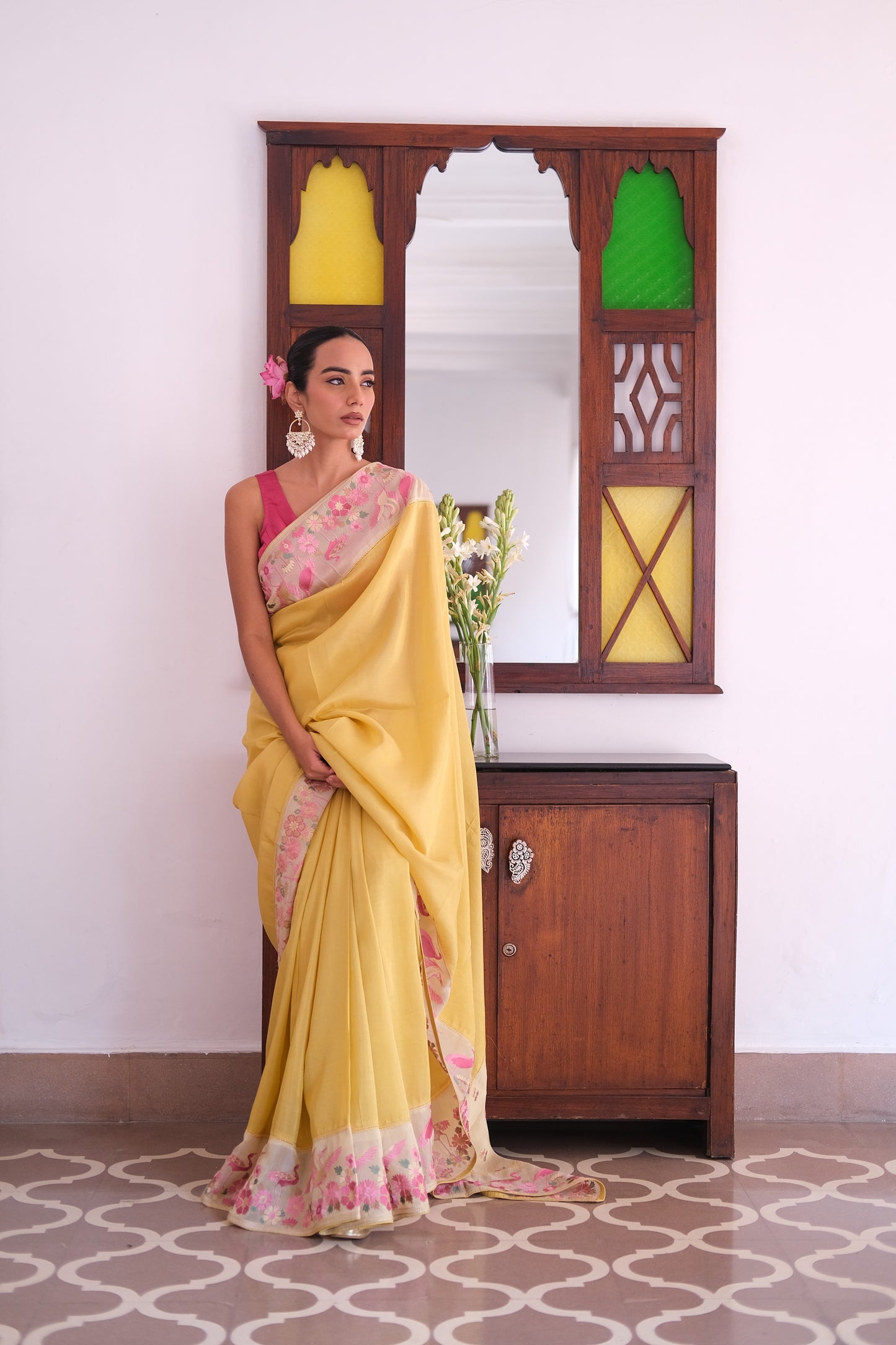 Chiffon flamingo saree