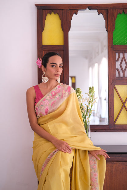 Chiffon flamingo saree