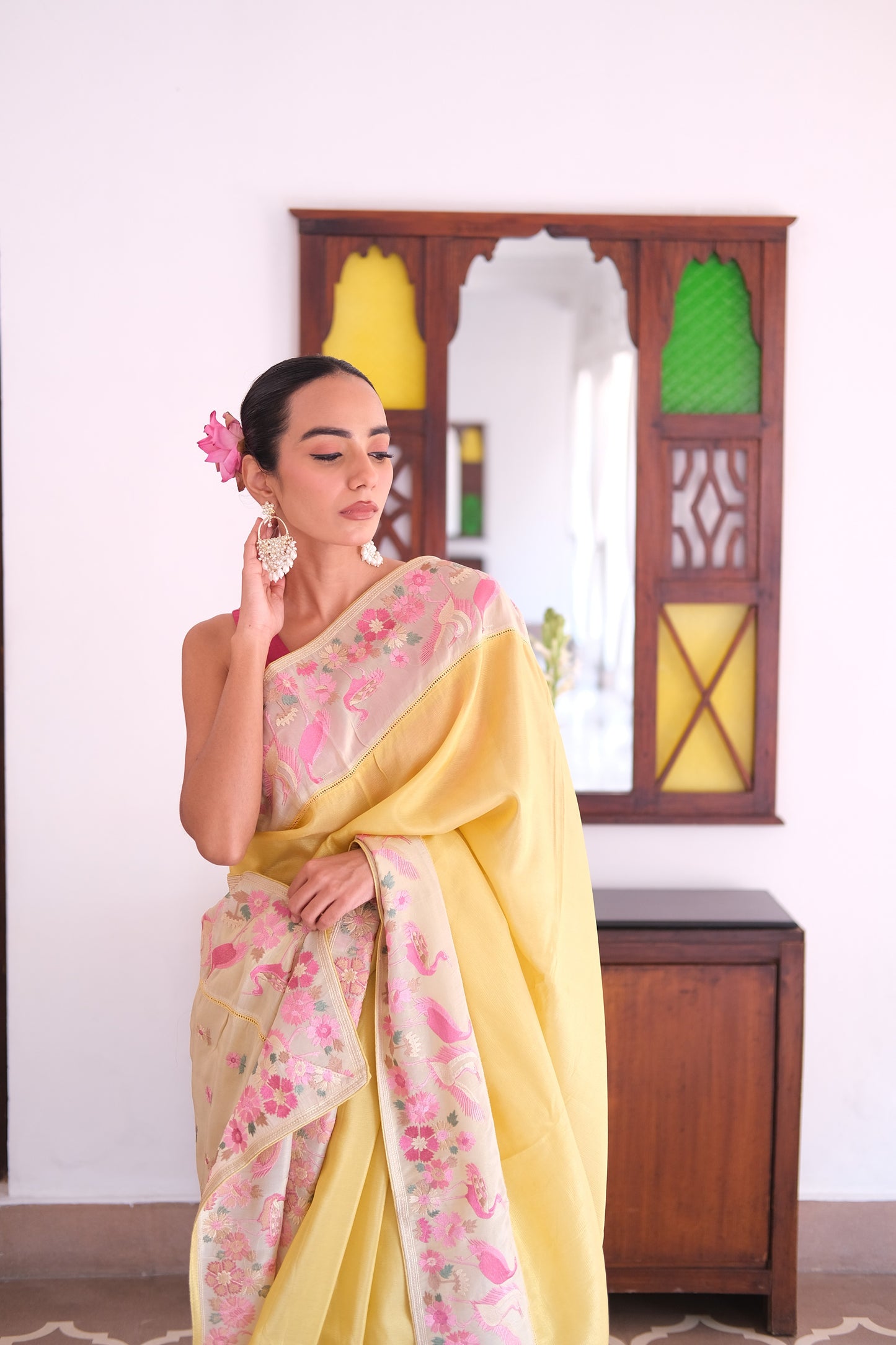 Chiffon flamingo saree