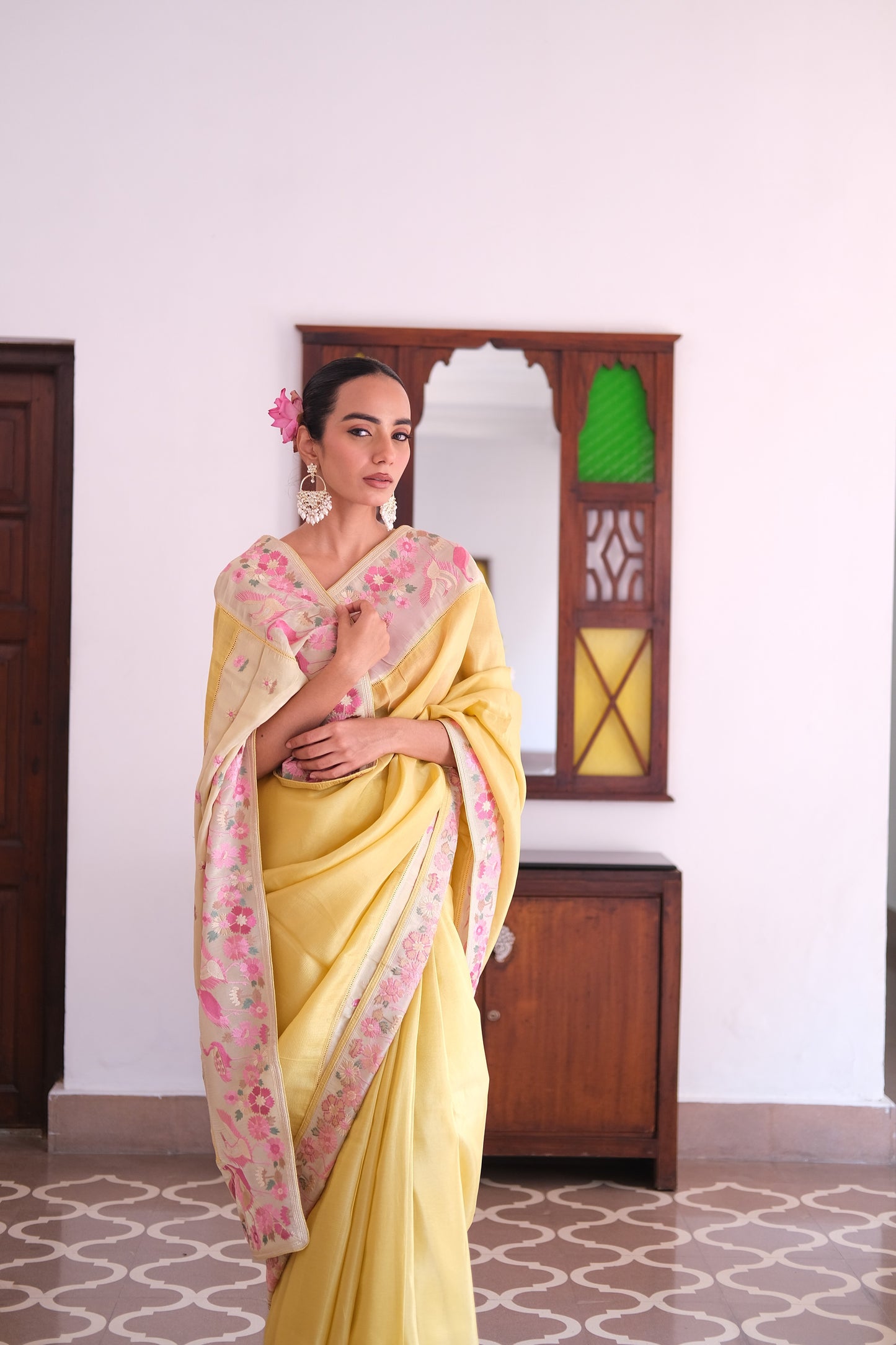 Chiffon flamingo saree