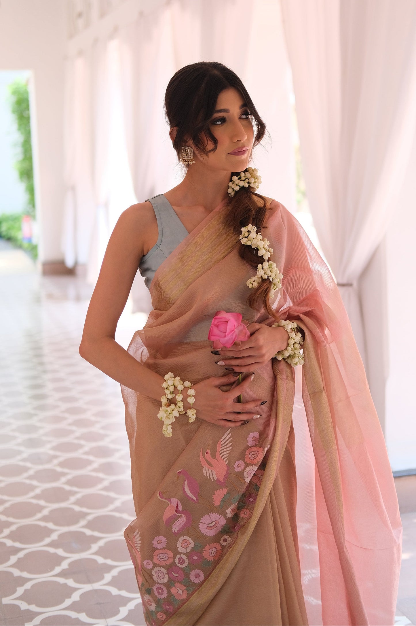 Crushed organza saree