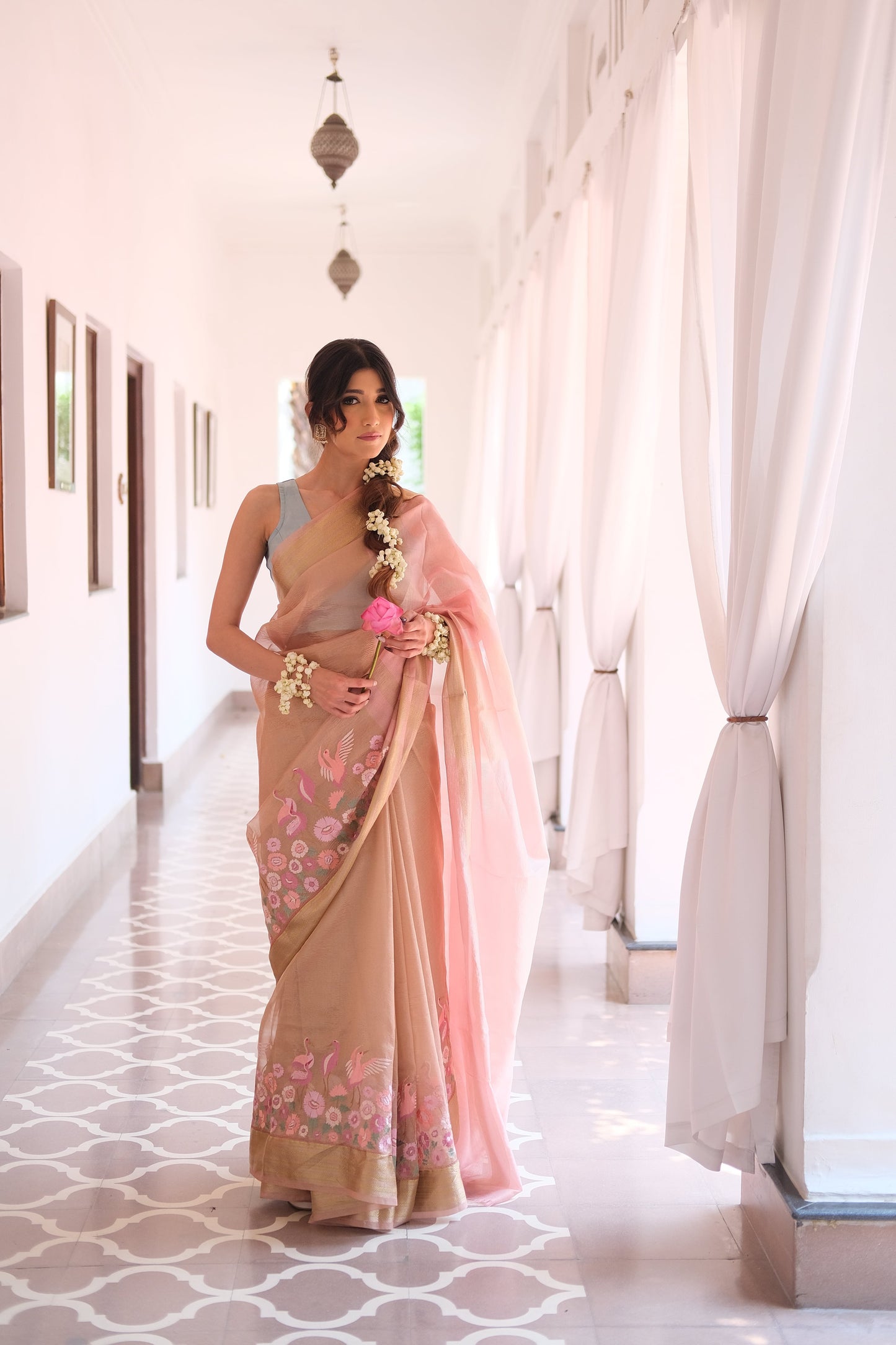 Crushed organza saree