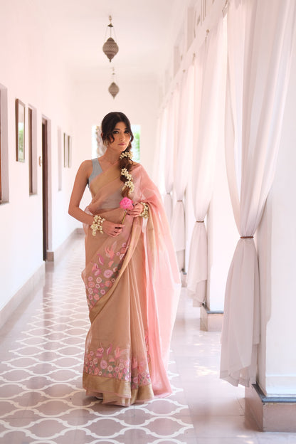 Crushed organza saree