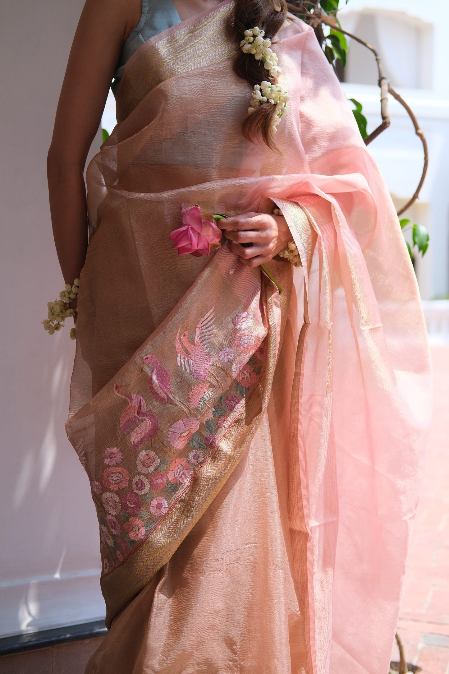 Crushed organza saree