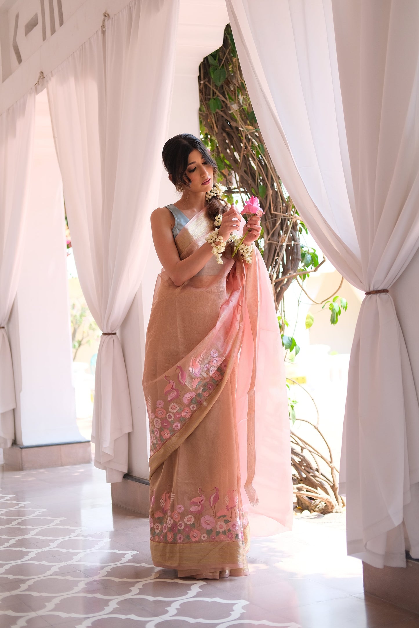 Crushed organza saree