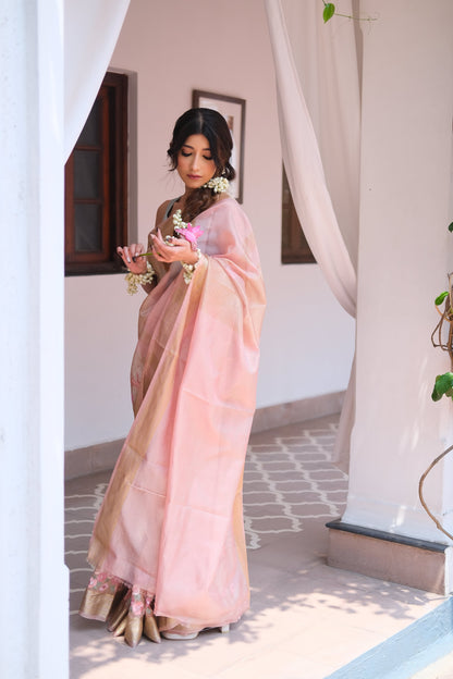 Crushed organza saree