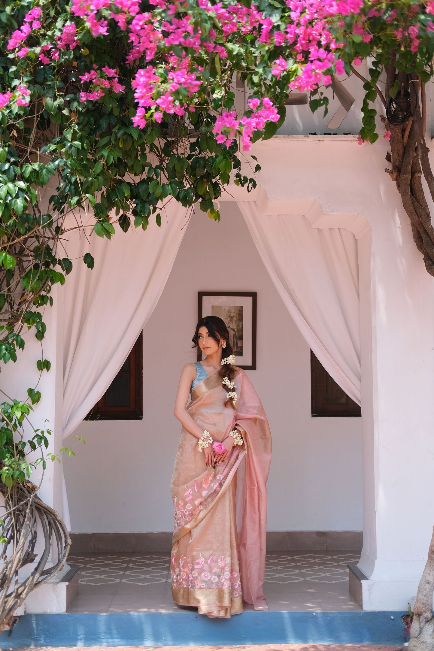 Crushed organza saree