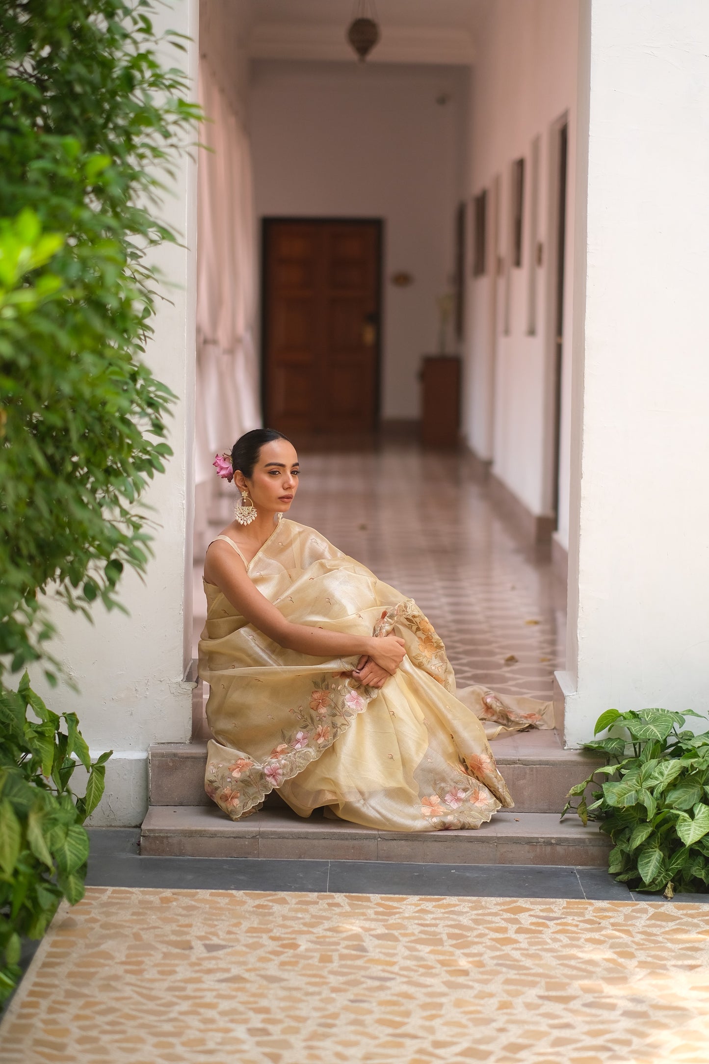 Golden tissue saree