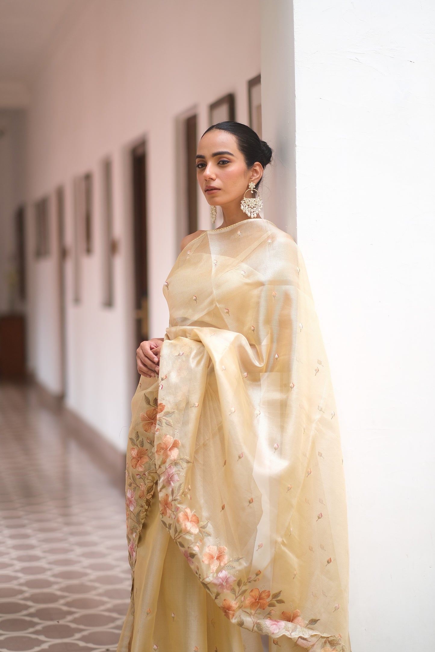 Golden tissue saree