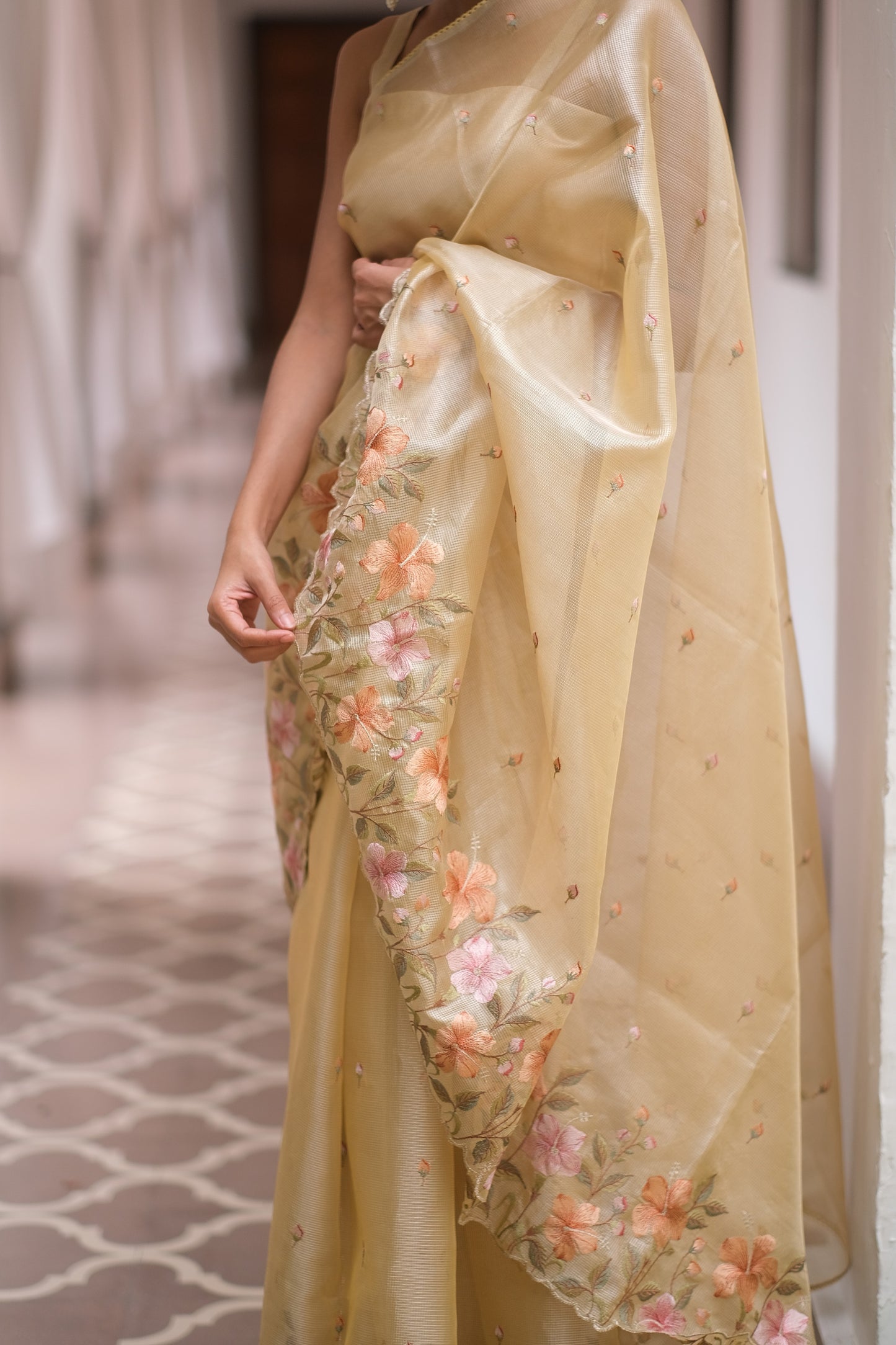 Golden tissue saree