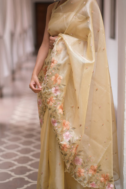 Golden tissue saree