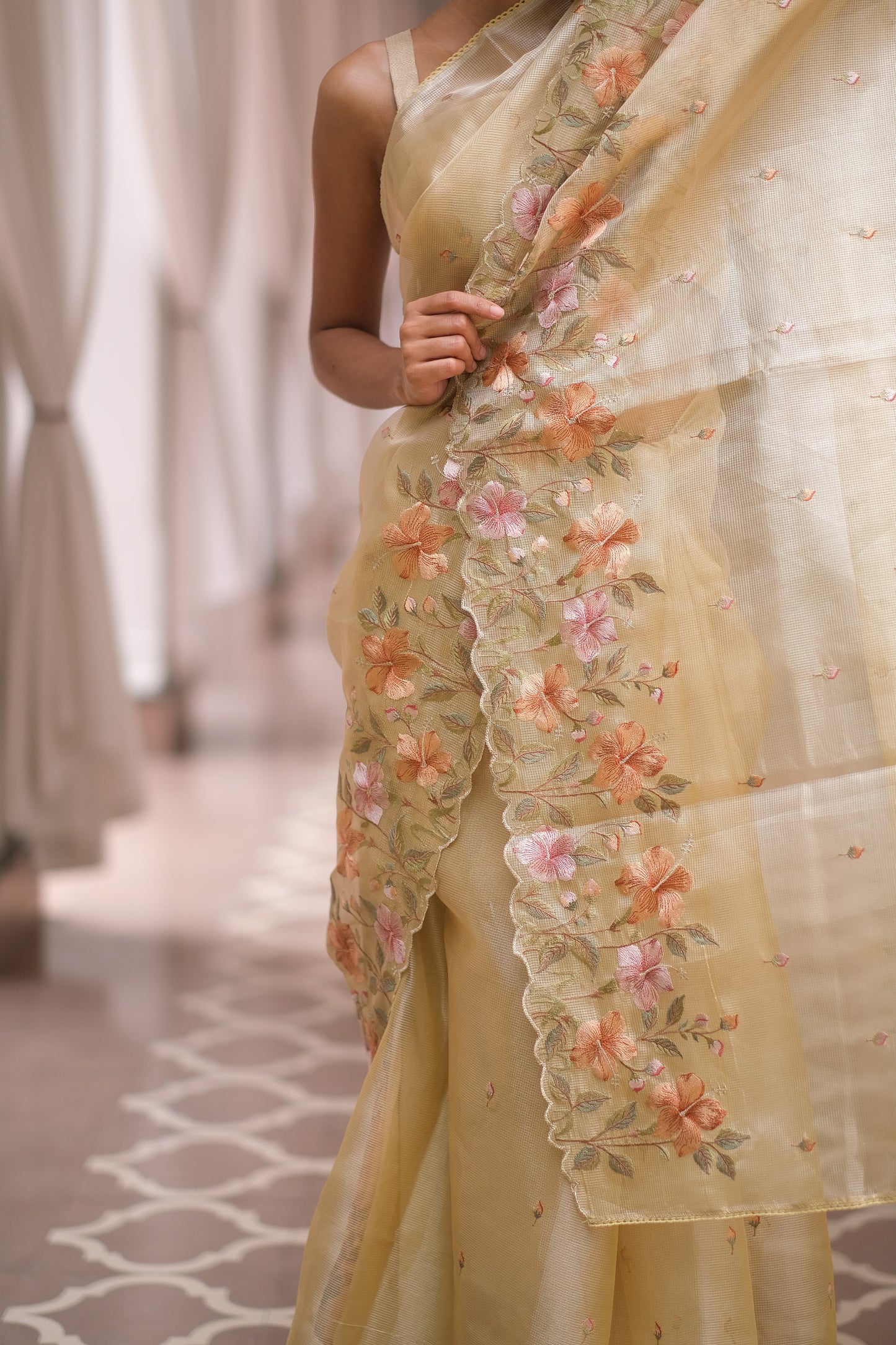 Golden tissue saree