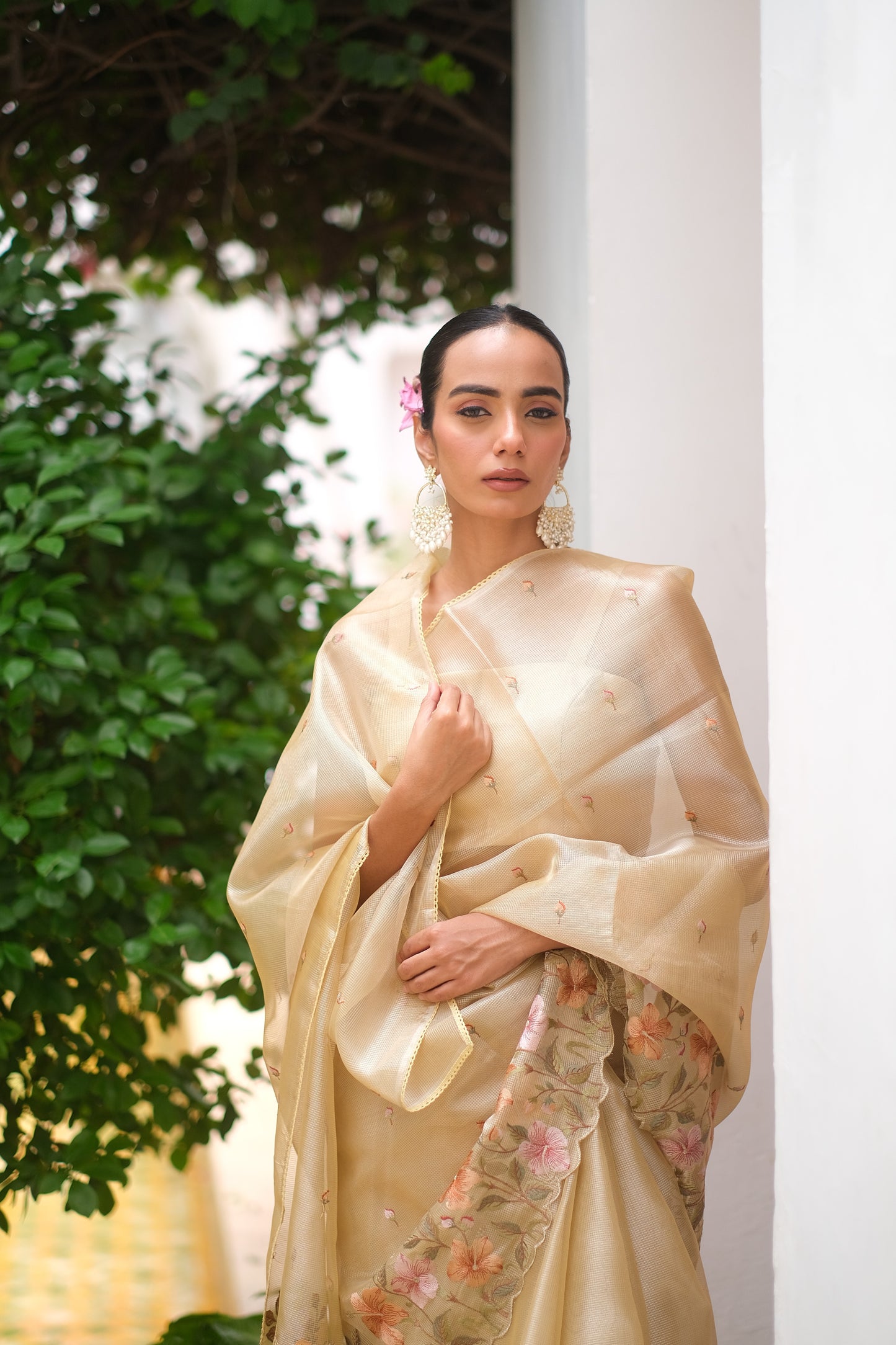 Golden tissue saree