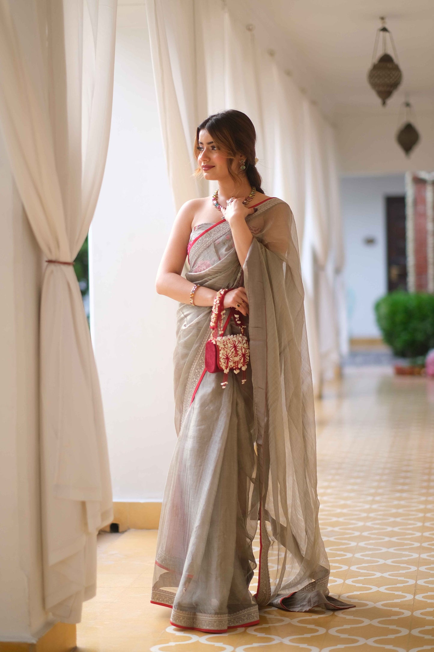 Grey glamour organza saree