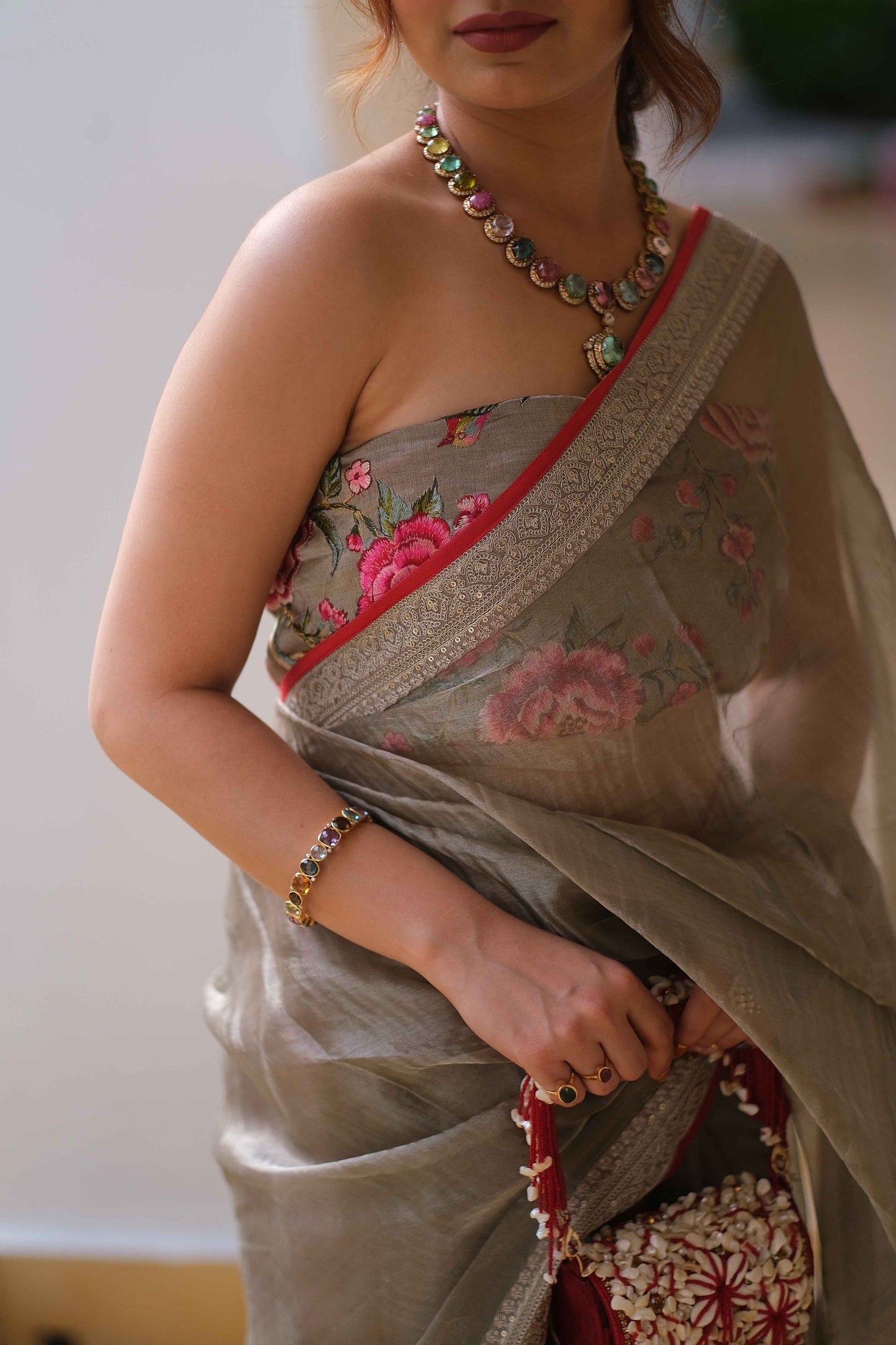 Grey glamour organza saree