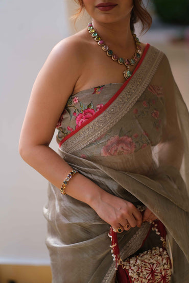 Grey glamour organza saree
