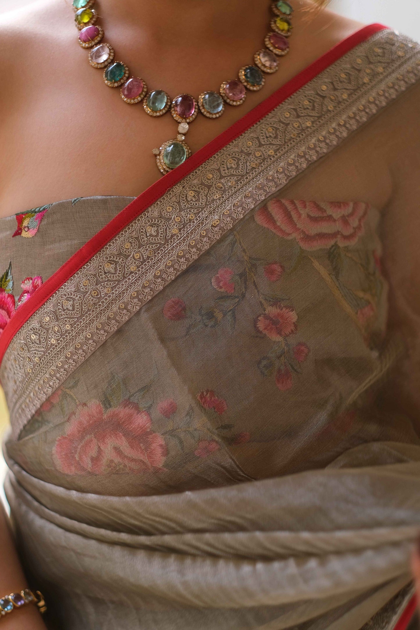Grey glamour organza saree
