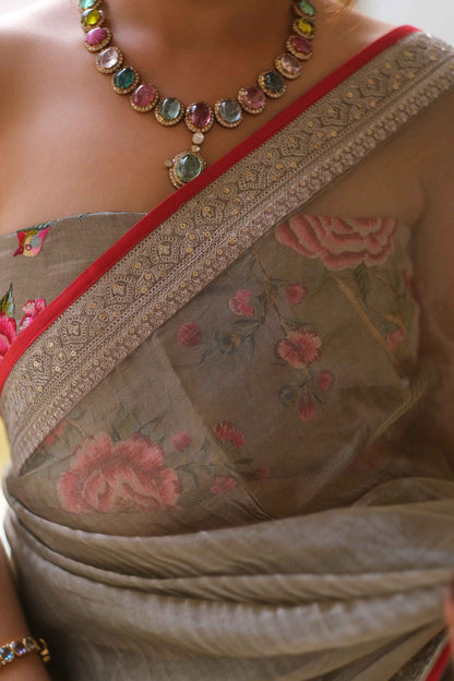 Grey glamour organza saree