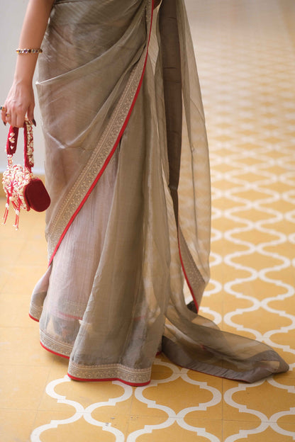Grey glamour organza saree