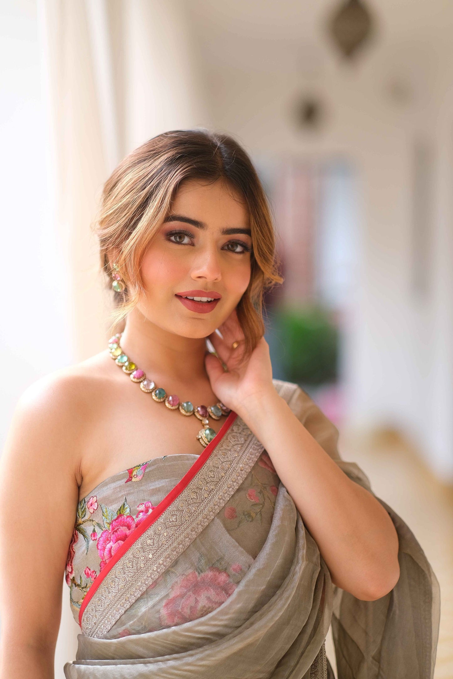 Grey glamour organza saree