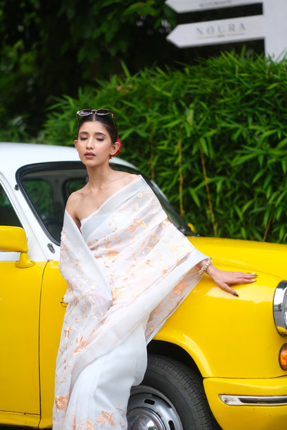 Linen Flamingo saree