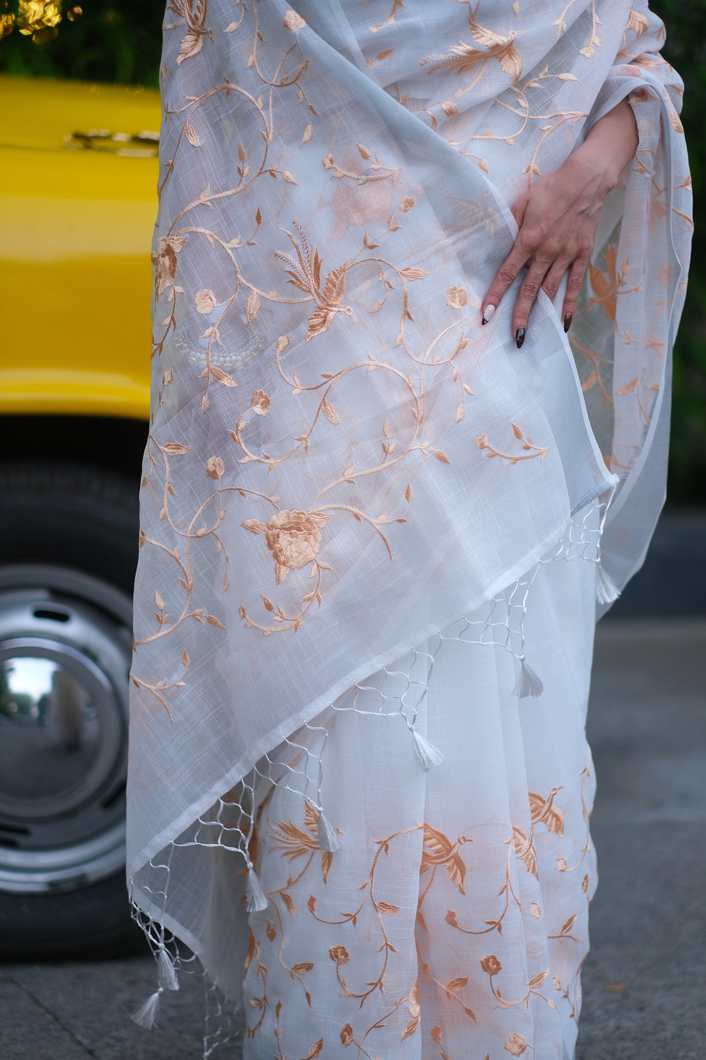 Linen Flamingo saree