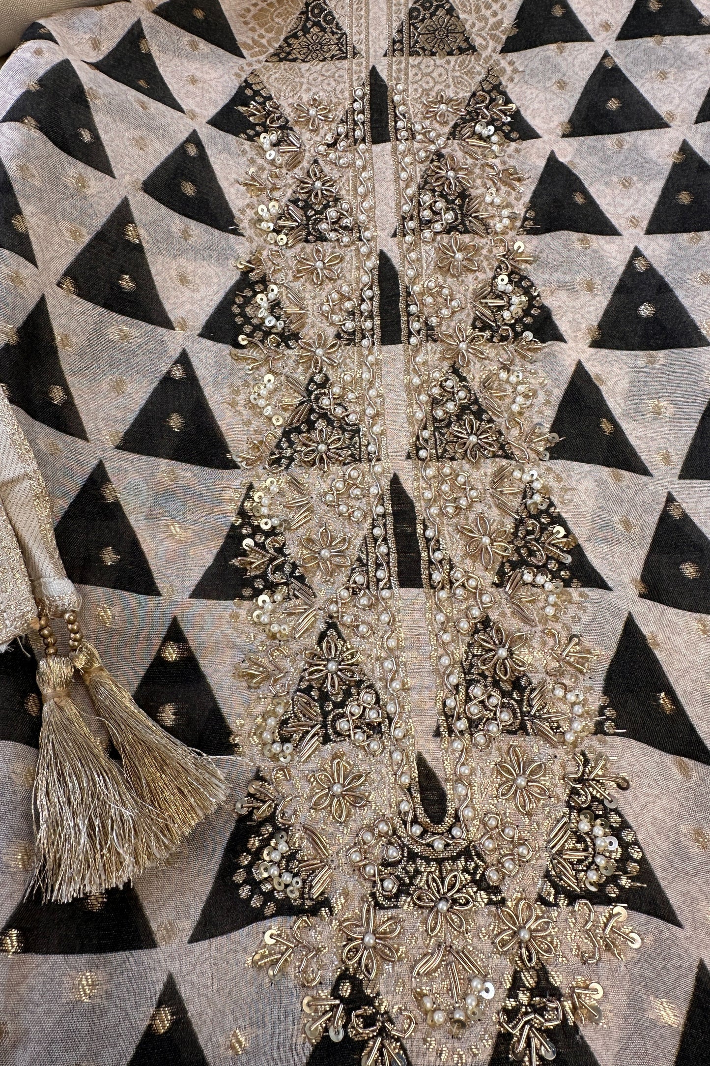 Digital Printed Chiffon Unstitched Suit Set With Golden Thread Hand Embroidery