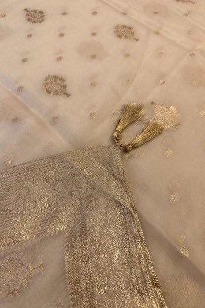 Digital Printed Chiffon Unstitched Suit Set With Golden Thread Hand Embroidery