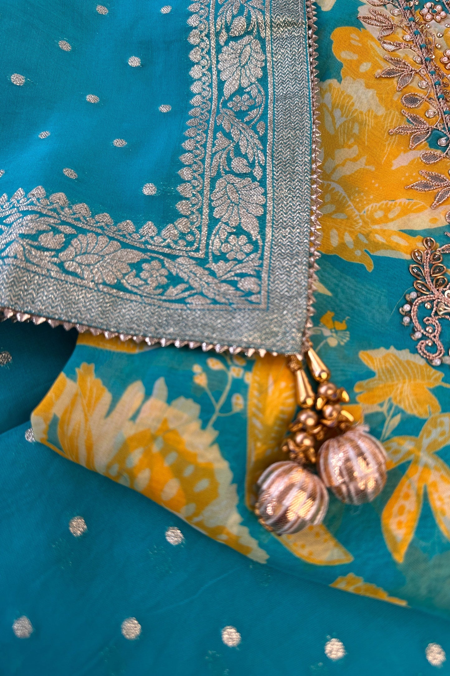 Firozi Digital Printed Chiffon Hand Embroidered Unstitched Suit Set