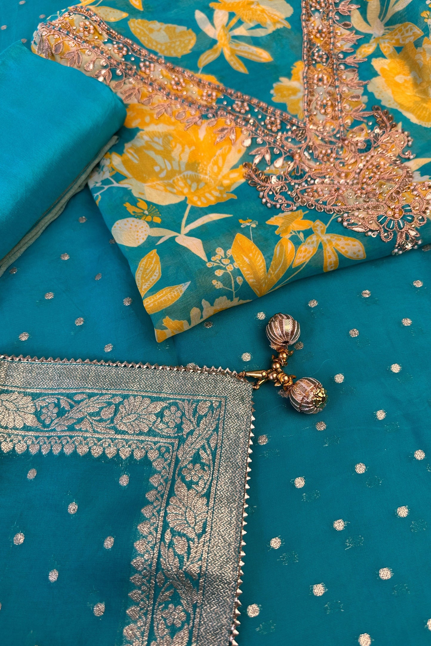 Firozi Digital Printed Chiffon Hand Embroidered Unstitched Suit Set