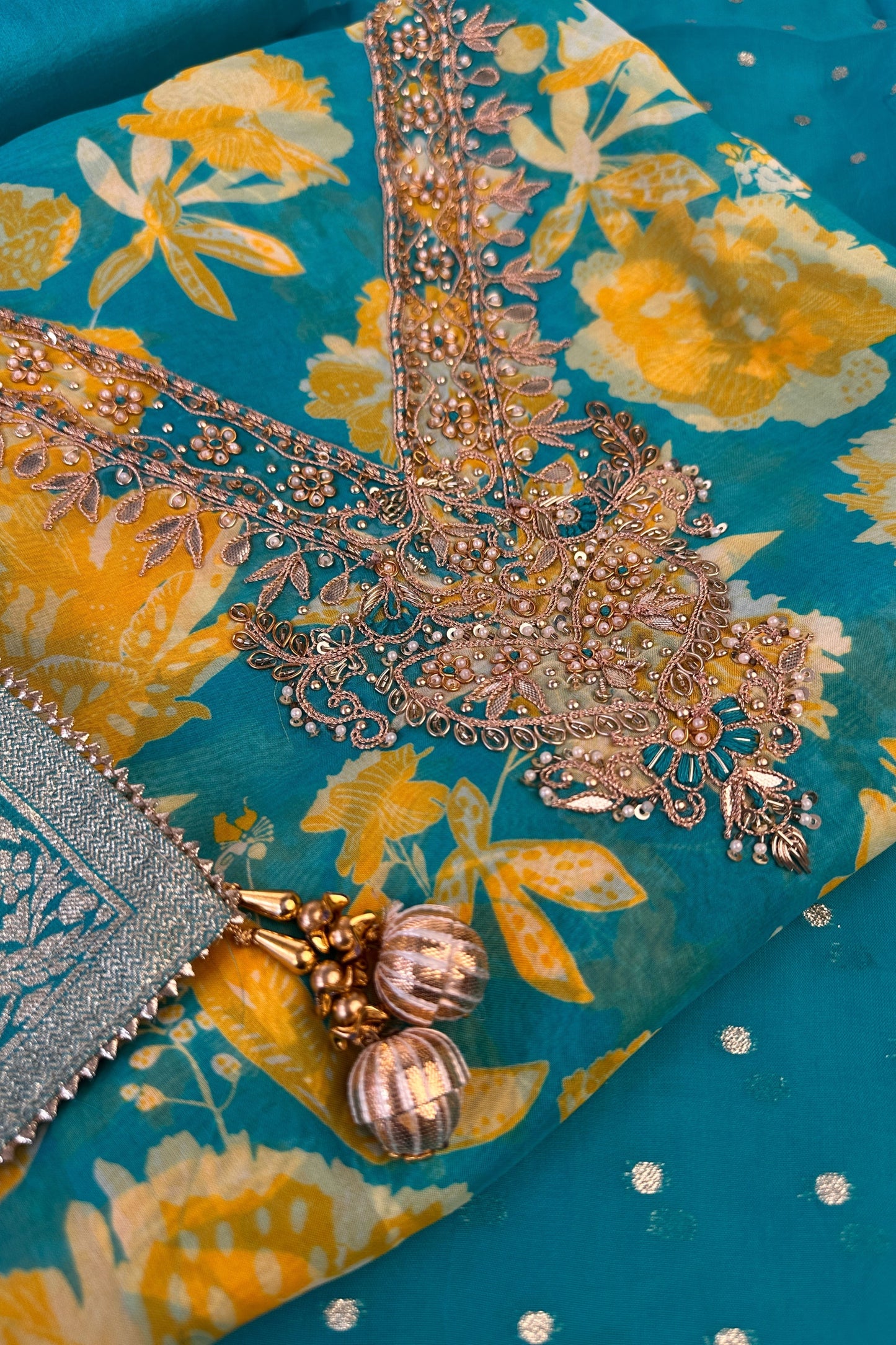 Firozi Digital Printed Chiffon Hand Embroidered Unstitched Suit Set