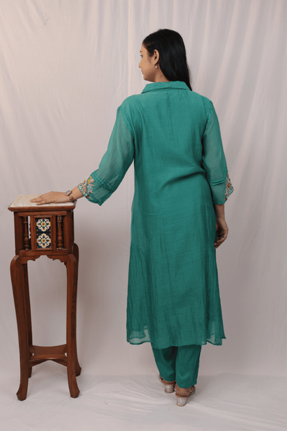 French knot multicolour embroidered mulchanderi Co-ord set
