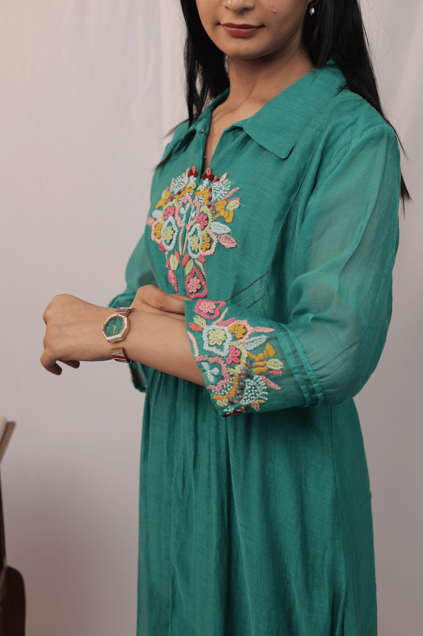 French knot multicolour embroidered mulchanderi Co-ord set