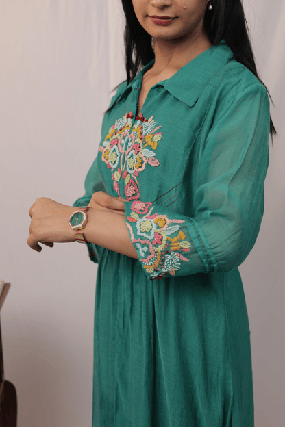 French knot multicolour embroidered mulchanderi Co-ord set