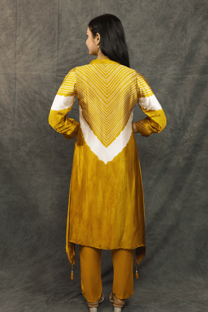 Gajji silk bandhni style designer Co-ord set (with neck accessories).