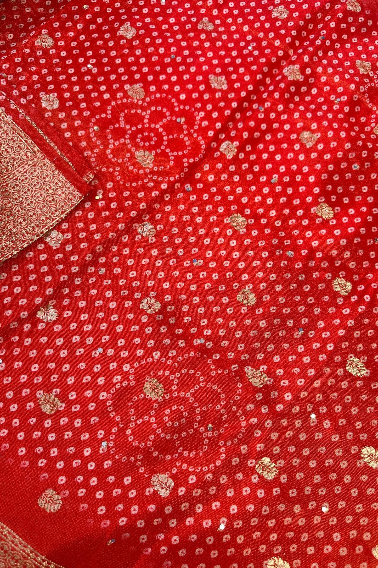 Golden Tissue embroidered Unstitched Suit Set With Bandhni Dupatta