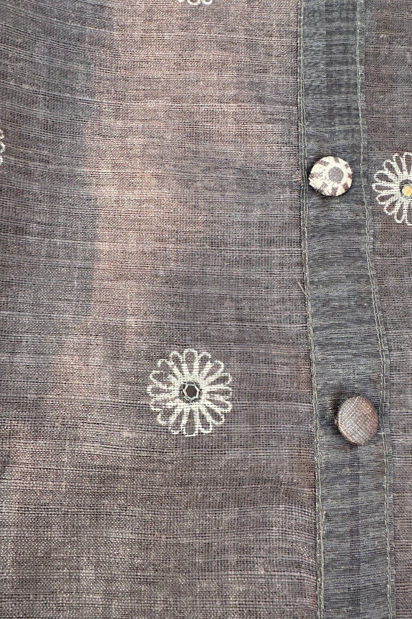 Grey Linen Tussar With Floral Printed Dupatta