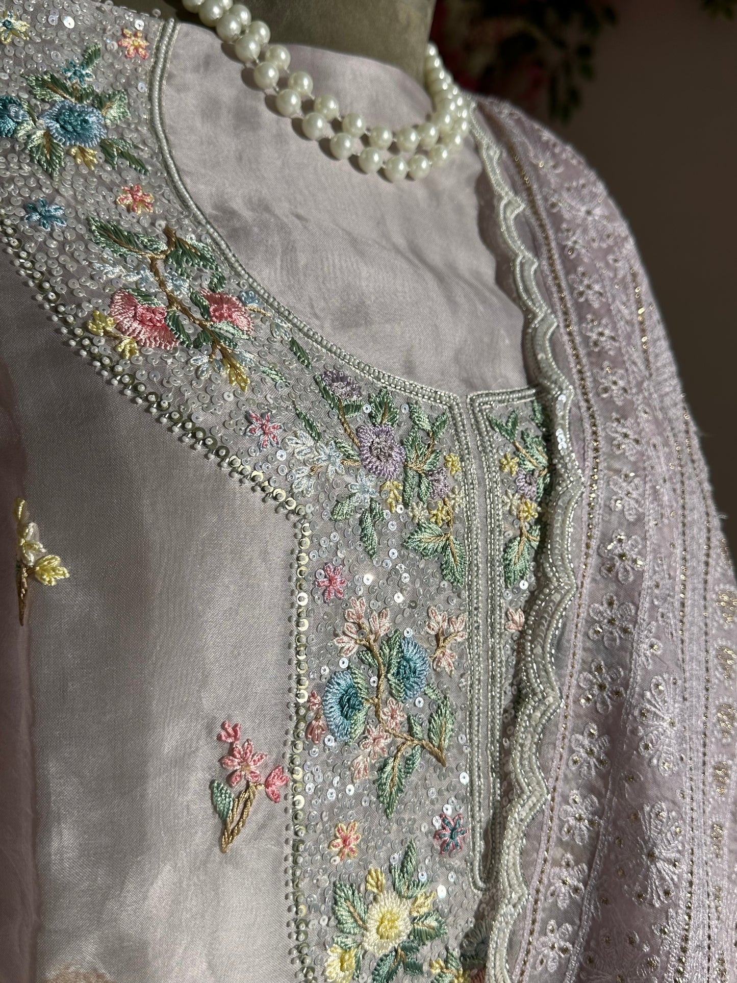 Hand Embroidered Organza Suit
