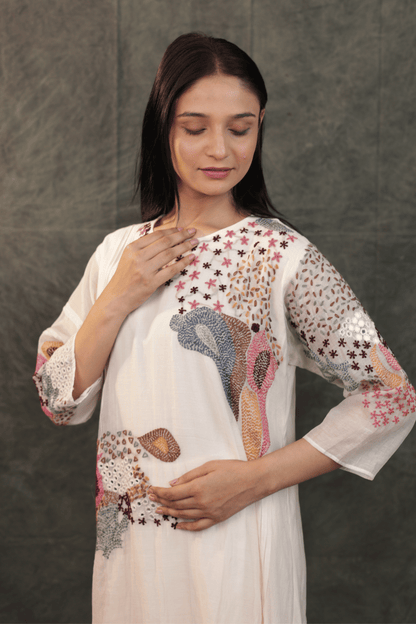 Kantha & mirror embroidered mulchanderi Co-ord set