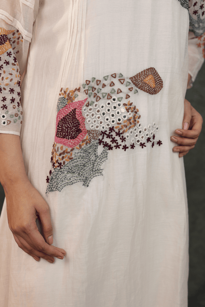 Kantha & mirror embroidered mulchanderi Co-ord set
