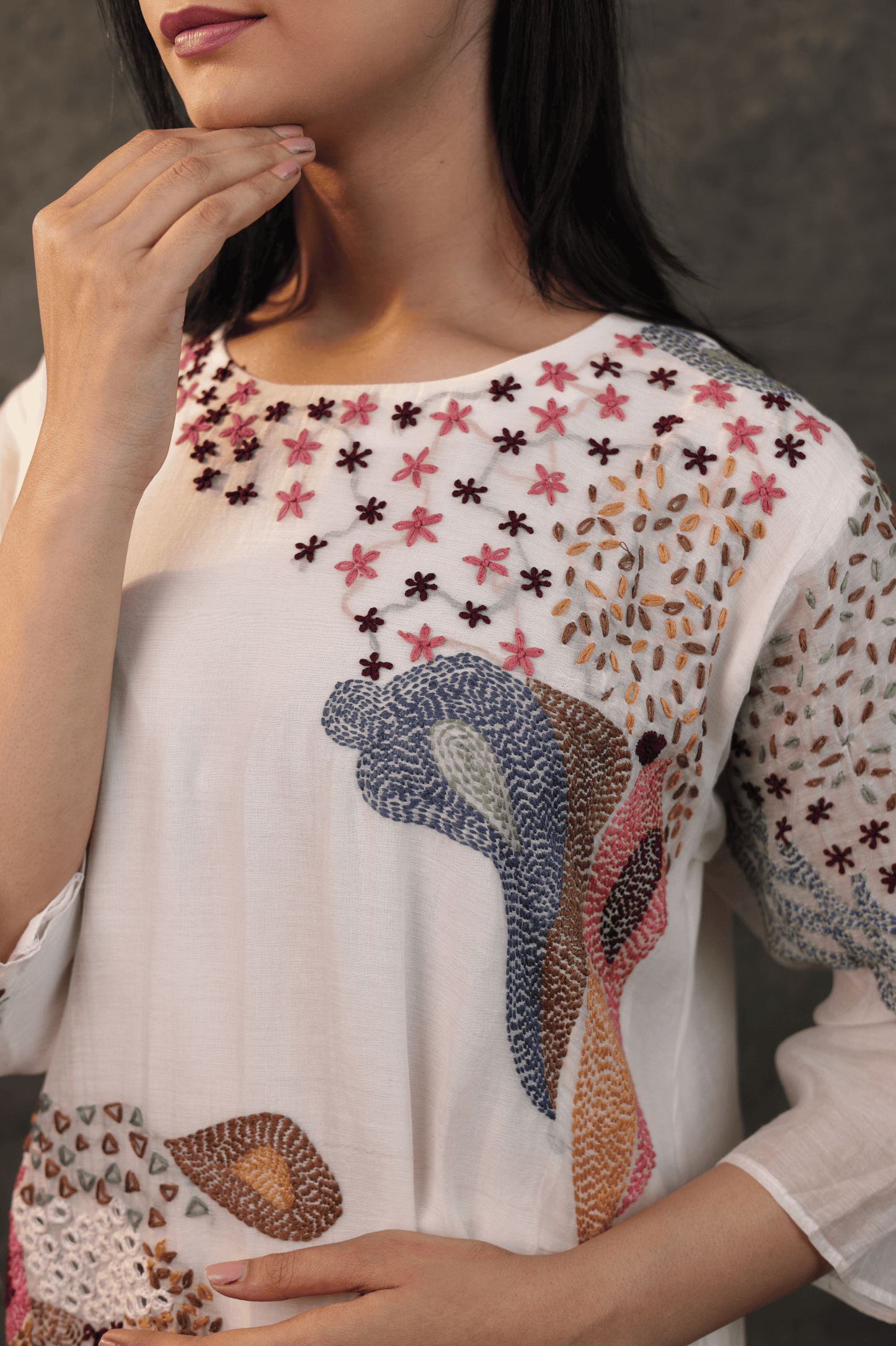 Kantha & mirror embroidered mulchanderi Co-ord set