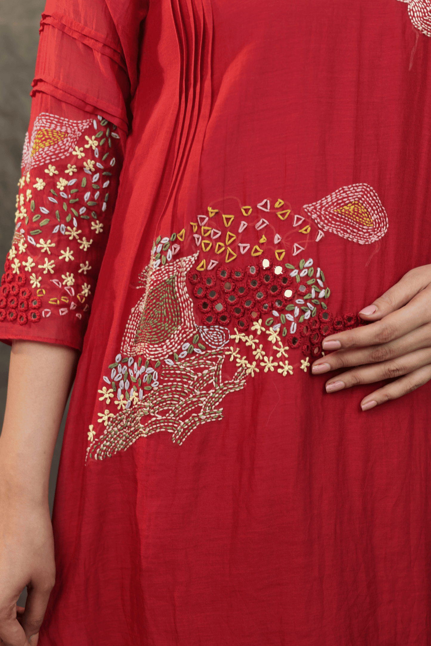 Kantha & mirror embroidered mulchanderi Co-ord set