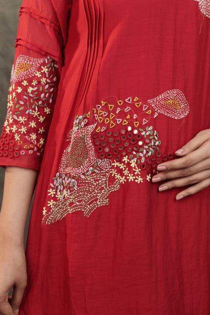 Kantha & mirror embroidered mulchanderi Co-ord set