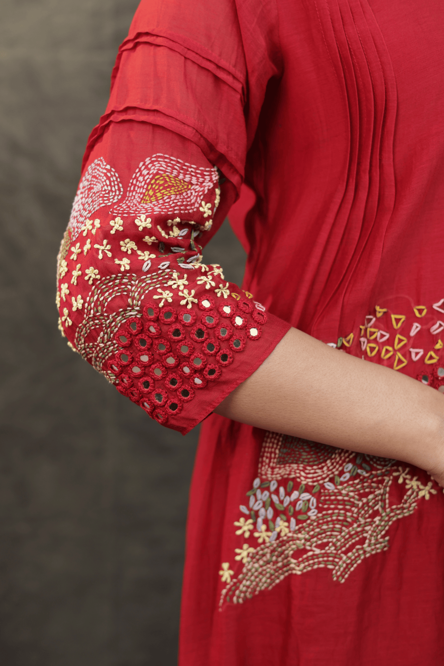 Kantha & mirror embroidered mulchanderi Co-ord set