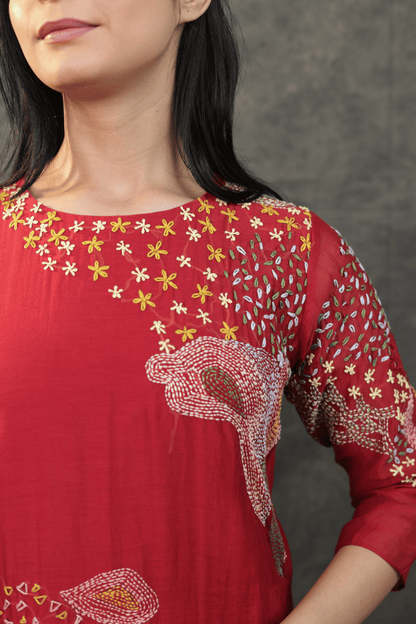 Kantha & mirror embroidered mulchanderi Co-ord set