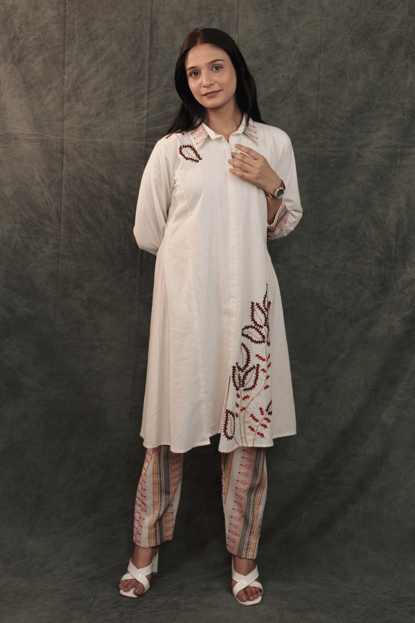 Khadi cotton thread embroidery workwear Co-ord set