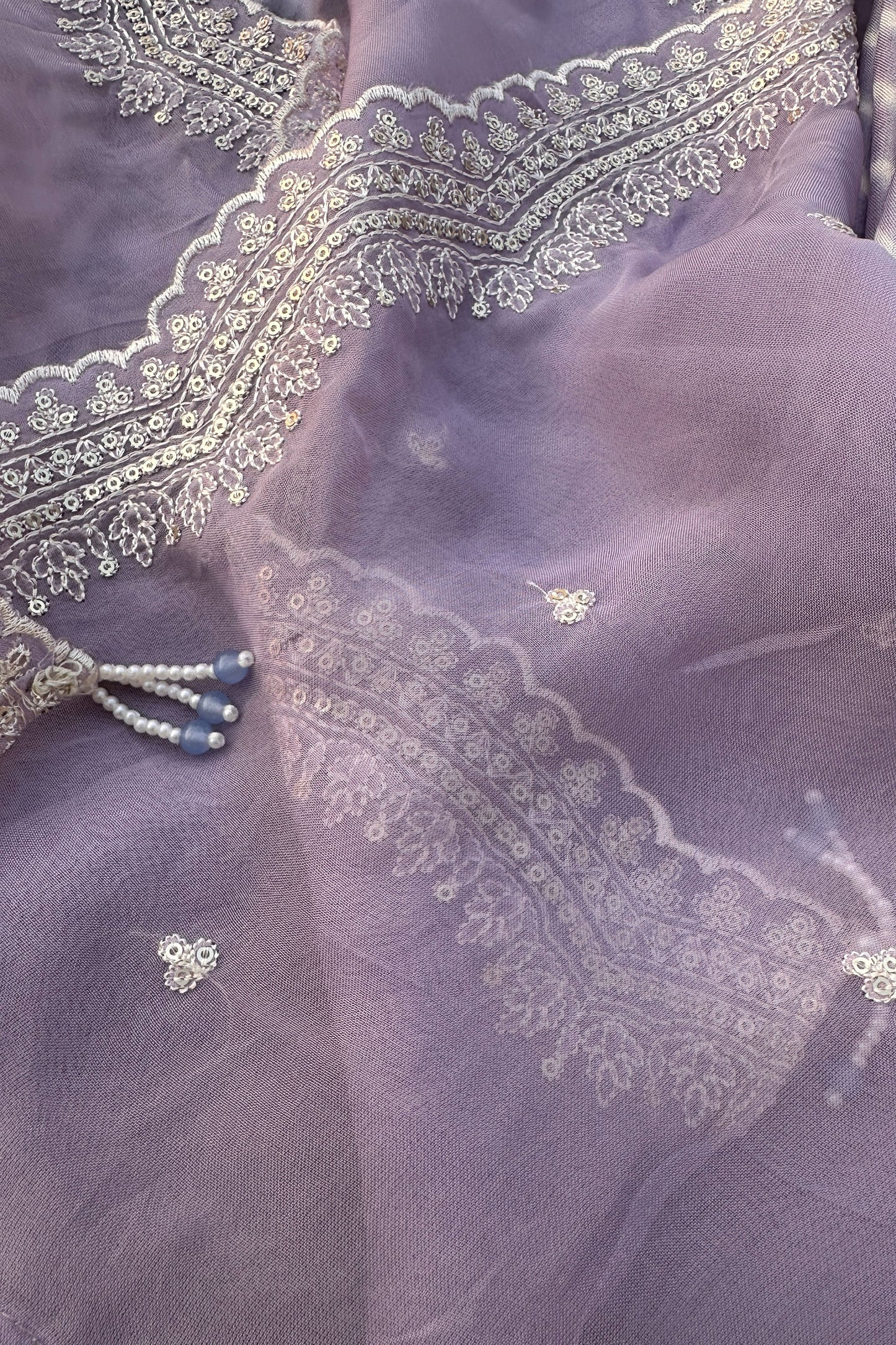Lavender Chinon 3 Piece  Unstitched Suit Set