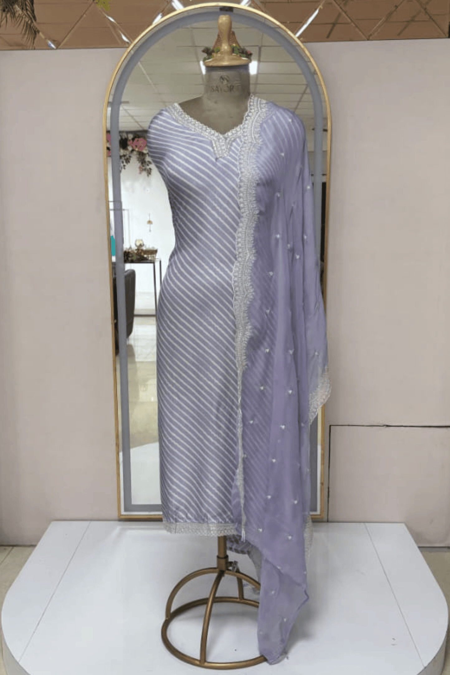 Lavender Chinon 3 Piece  Unstitched Suit Set