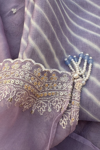 Lavender Chinon 3 Piece  Unstitched Suit Set